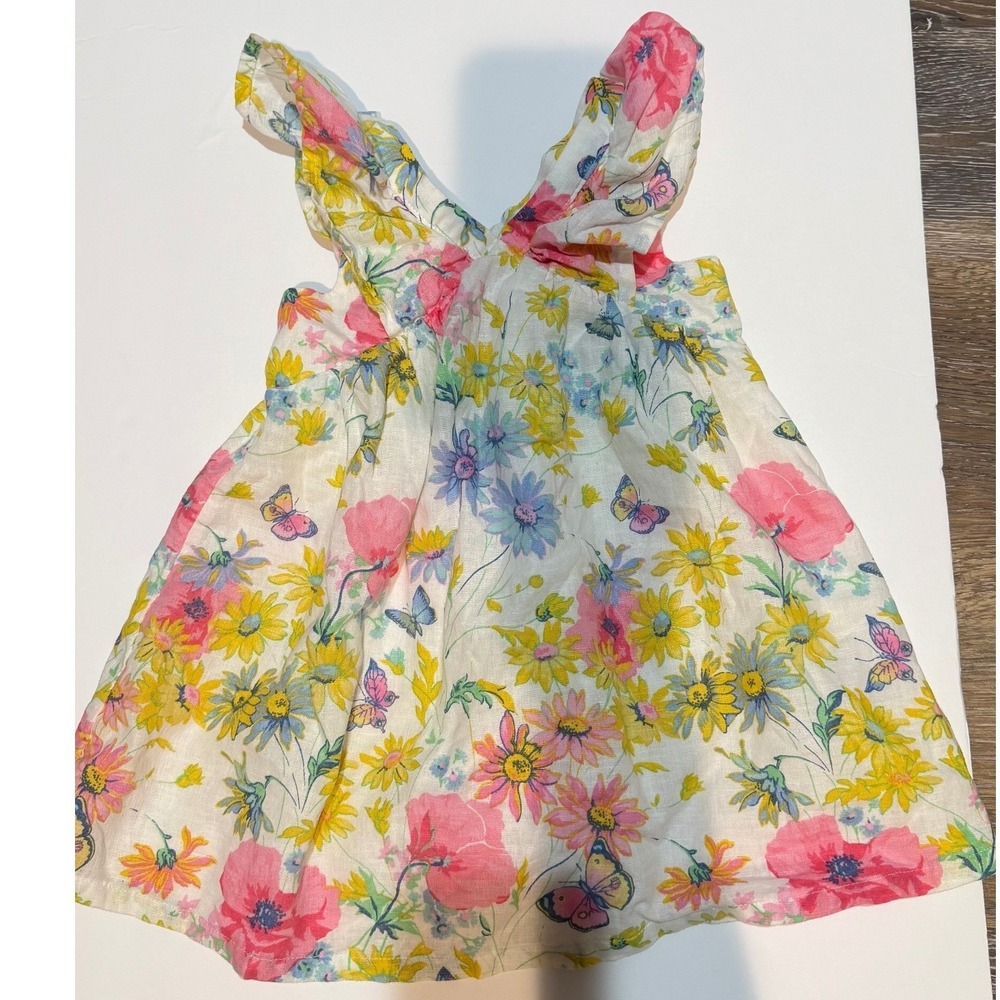 Baby Gap Floral Butterfly Print Sleeveless Dress White Pink Yellow Blue 3 Years